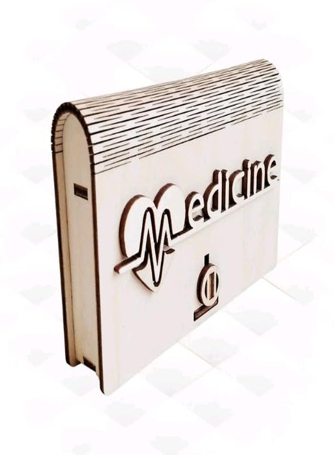 MeeCraft Wooden Pill Dispenser - Medicine Box, 8.5x12.7x2.6 cm (Beige) - Image 1